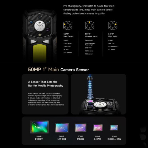  Téléphone robuste Ulefone Armor 29 Pro, version thermique, 16 Go + 512 Go, vision nocturne, écran 6,67 pouces + 1,04 pouce, Android 15, MediaTek Dimensity 7400 Octa Core, réseau : 5G, OTG, NFC (noir) SU022B1430-019